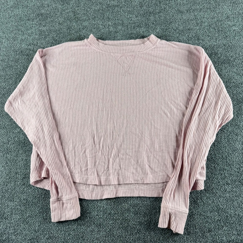 Pink Victoria's Secret Ribbed Long Sleeve Crop Top Logo Back Light Pink Medium